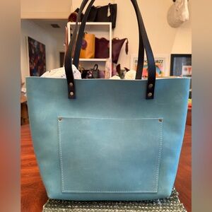 Large Happy Teal Classic Tote Bag Portland Leather Goods